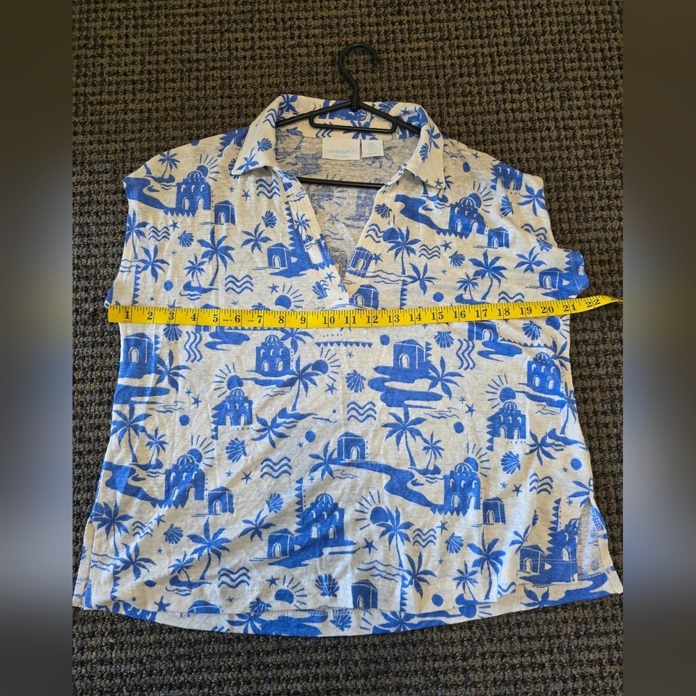 Cynthia Rowley Blue and White Island Print Blouse - Picture 3 of 6